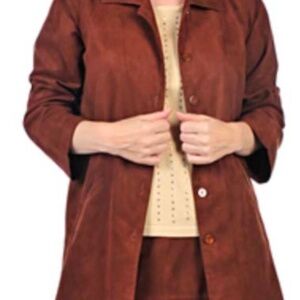 NEW PHOTOS! BOYFRIEND SHIRT, FAUX SUEDE, SADDLE BROWN, SIZE 2X, BUTTON FRONT,